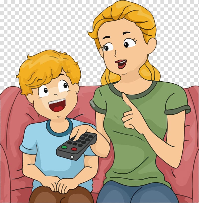 Mother Child , Cartoon children watching TV reminder transparent background PNG clipart