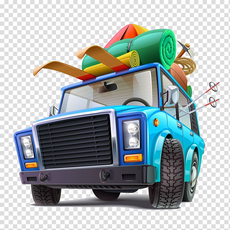 Car Travel Illustration, Hand-painted cartoon driving car to travel transparent background PNG clipart