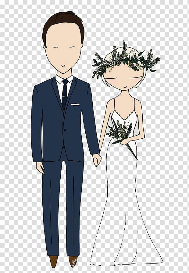 bride and groom illustration, Wedding invitation Marriage Bride Illustration, Cartoon couple transparent background PNG clipart