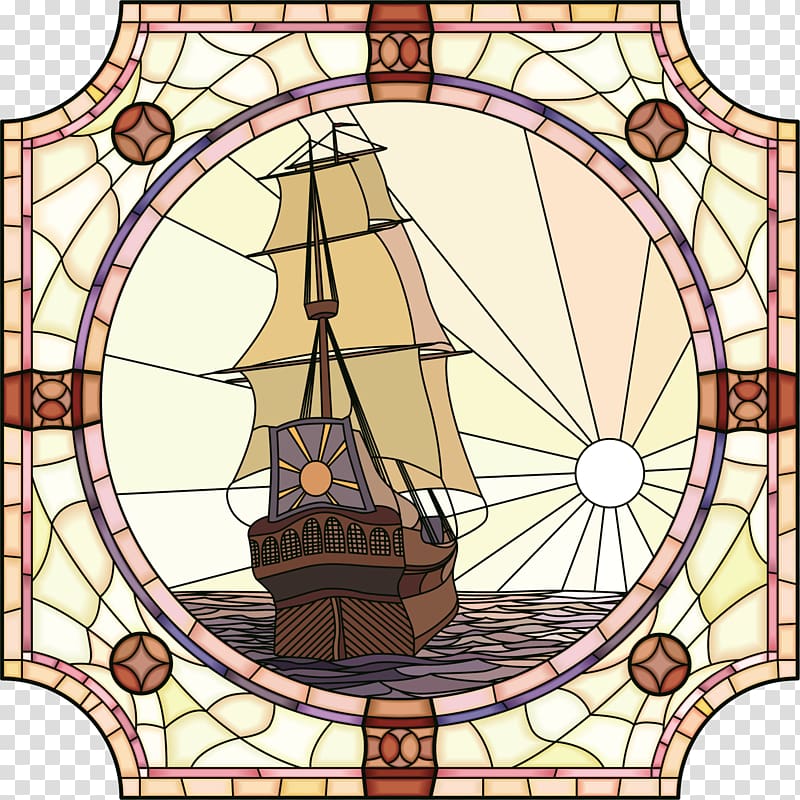 Sailing ship Stained glass , Turn windows elements transparent background PNG clipart