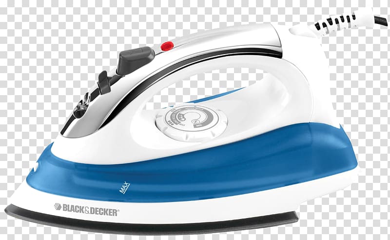 white and blue Black&Decker clothes flat iron, Clothes iron Black & Decker Steam Electricity, Iron Box transparent background PNG clipart