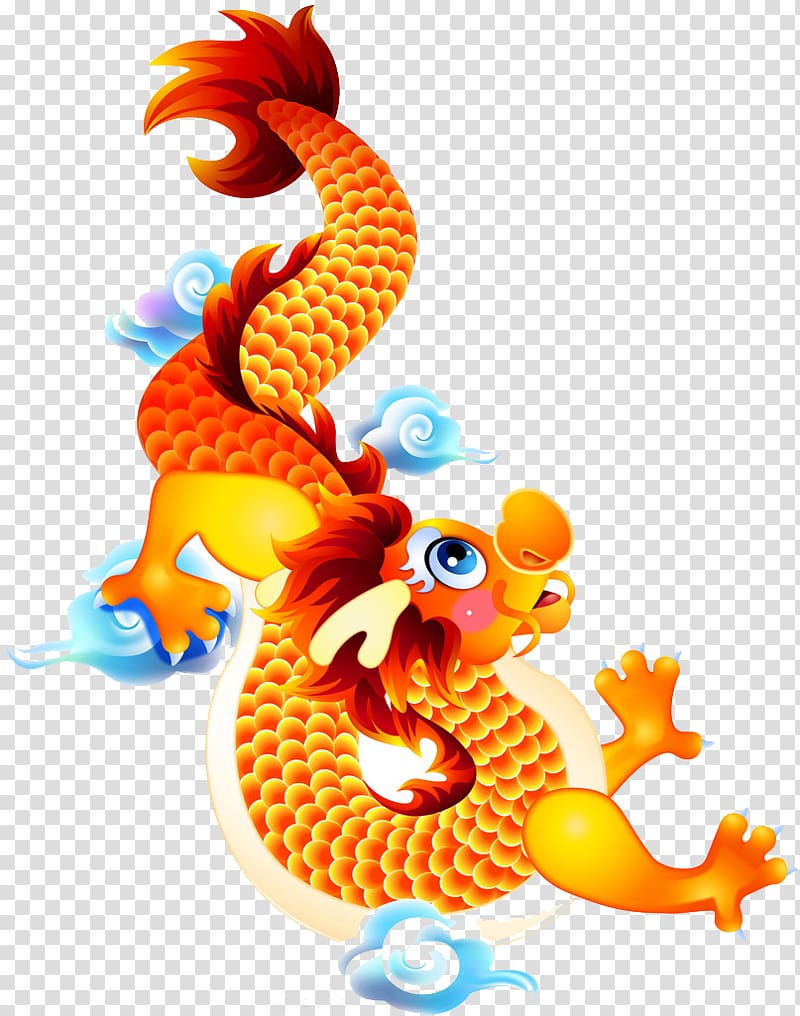 Chinese dragon Cartoon Illustration, Auspicious Year of the Dragon transparent background PNG clipart
