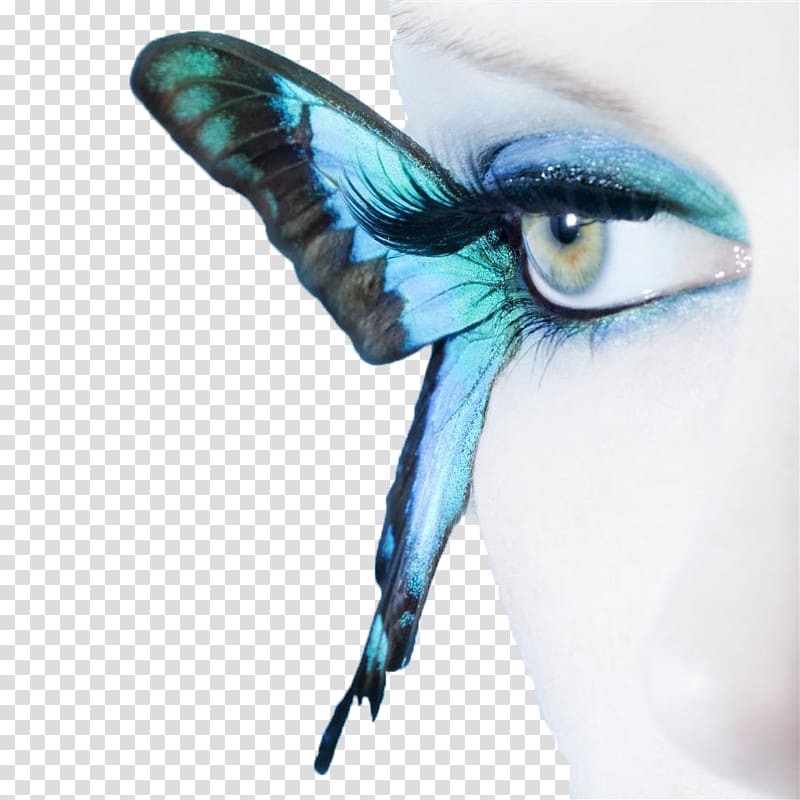 Butterfly Blue Eye Cosmetics, Creative butterfly makeup transparent background PNG clipart