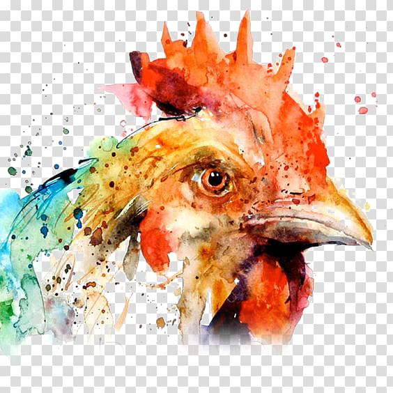 watercolor rooster transparent background PNG clipart