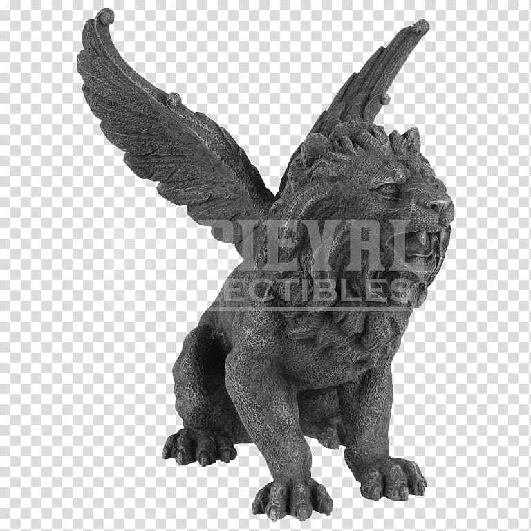 Winged lion Gargoyle Statue Sculpture, Stone Statue transparent background PNG clipart