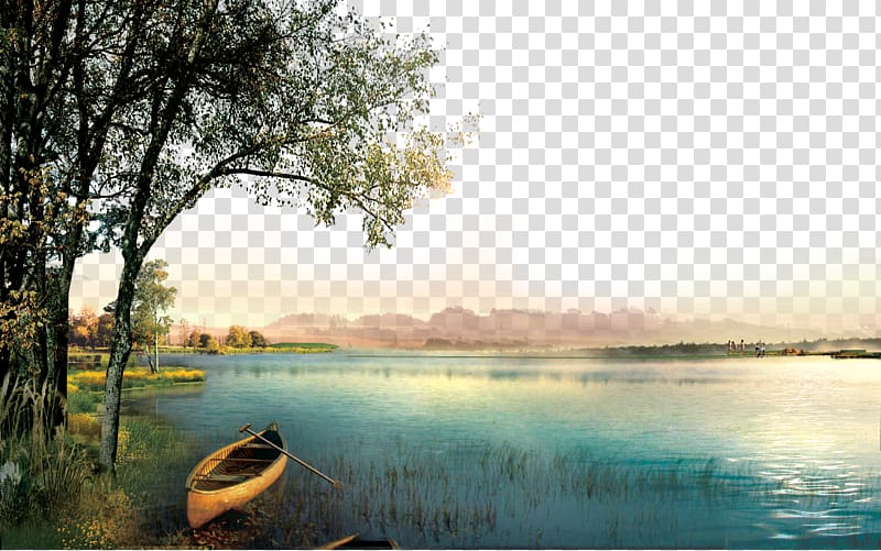brown canoe under blue sky, Icon, Diatrizoate Lake boat scenery transparent background PNG clipart