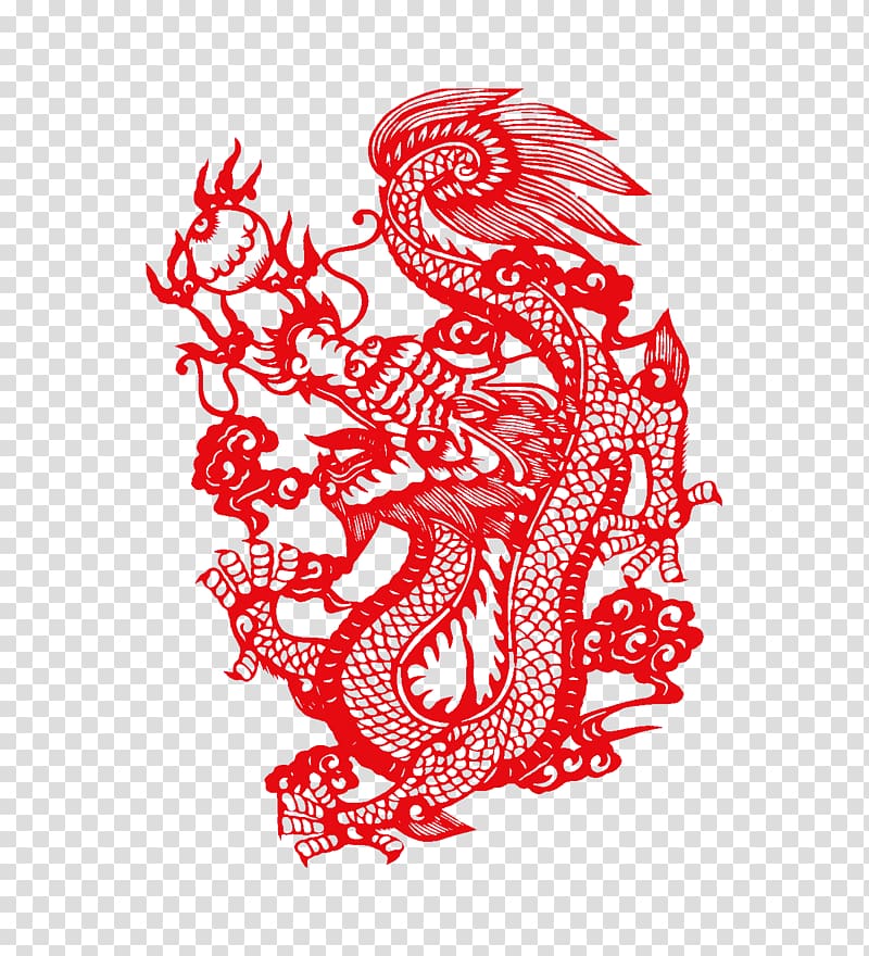 China Chinese zodiac Chinese New Year Dragon Chinese paper cutting, Paper-cut dragon transparent background PNG clipart
