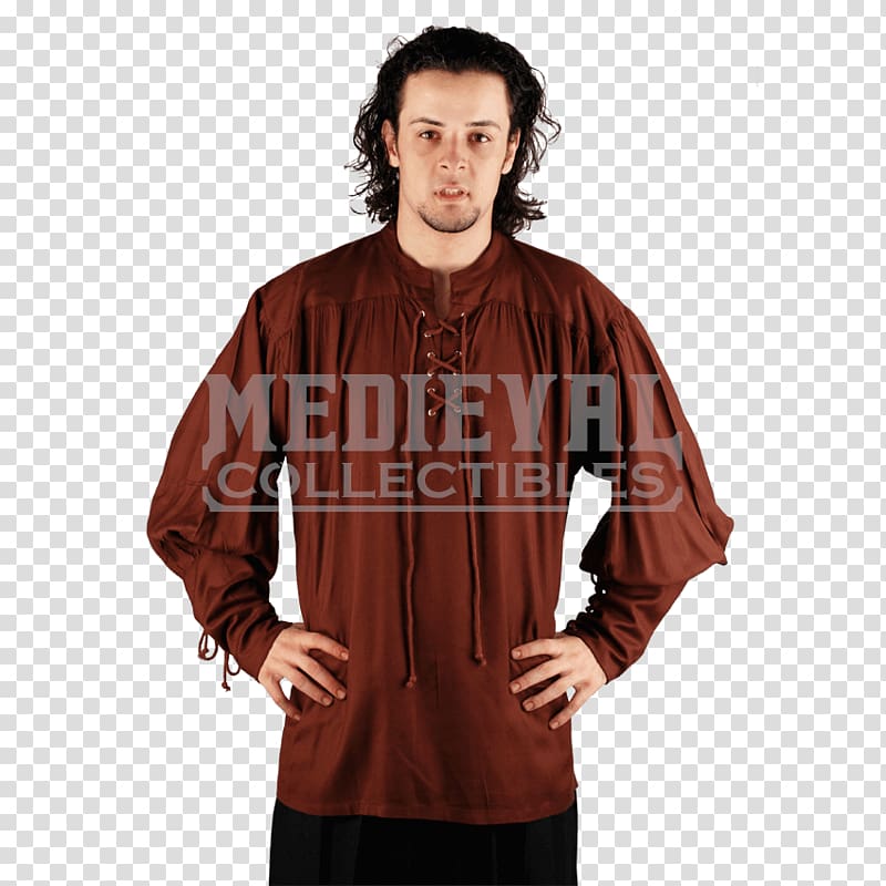 Sleeve Shoulder PiratenShop24 John Coxon Renaissance Piraten Shirt, Chocolate Maroon, plus size model transparent background PNG clipart