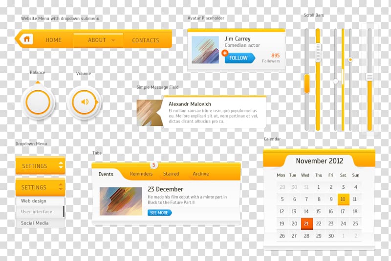 User interface design , Yellow UI Kit transparent background PNG clipart