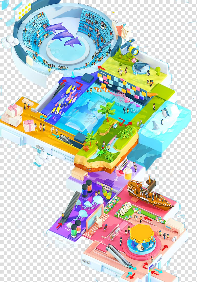 Ocean Park Hong Kong Low poly 3D computer graphics Cinema 4D Illustration, Cartoon Ocean Park transparent background PNG clipart