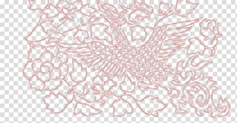 Lace Petal Pink Pattern, Red Phoenix transparent background PNG clipart