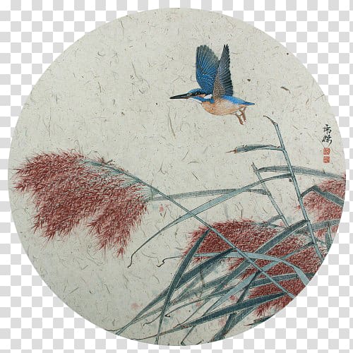 Bird Chinese painting Reed Watercolor painting, Red reed and wings transparent background PNG clipart