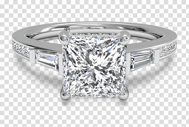 Engagement ring Princess cut Diamond Solitaire, bagett transparent background PNG clipart