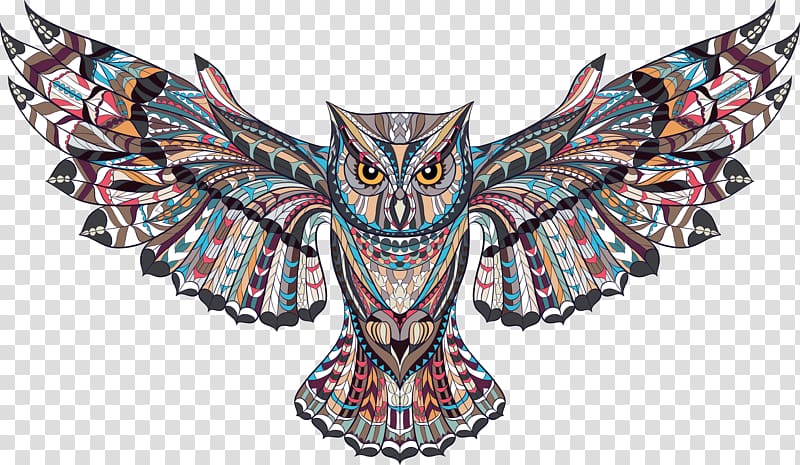 brown and multicolored owl , Owl Euclidean Illustration, Hand-painted complex animals transparent background PNG clipart