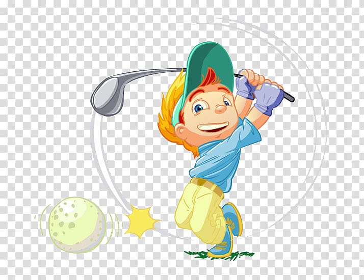 Golf Cartoon Sport Illustration, Boy playing golf transparent background PNG clipart