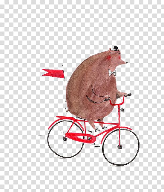 Bicycle Bear Drawing Illustration, pig transparent background PNG clipart