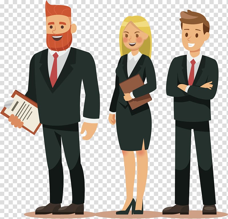 three people wearing suit illustration, Suit Cartoon Character Illustration, Work team transparent background PNG clipart