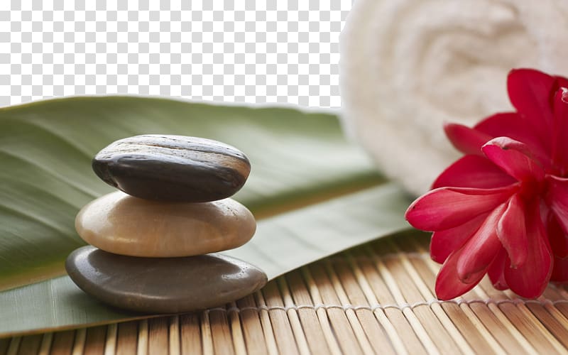 red flower and three stones on surface, Bliss Ubud Spa Massage Day spa Beauty Parlour, spa products transparent background PNG clipart