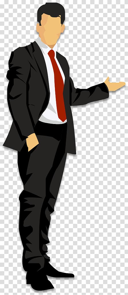 Cartoon, Cartoon business man man, illustration of man wearing black suit with red necktie transparent background PNG clipart