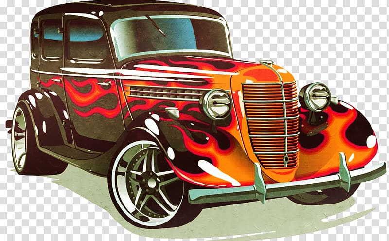 classic red and black station wagon, Sports car Hot rod Classic car, classic cars transparent background PNG clipart