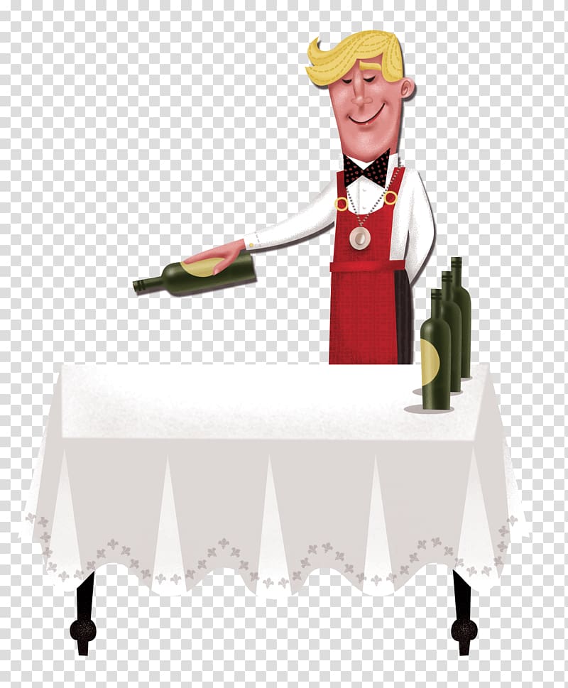 Waiter Cartoon Illustration, Bartender wine transparent background PNG clipart