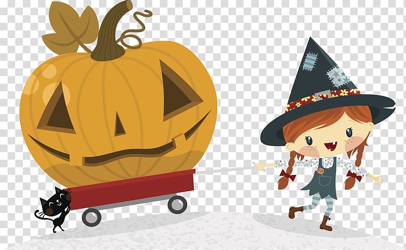 Halloween Trick-or-treating Cartoon Illustration, Halloween Witch Pumpkin Head transparent background PNG clipart
