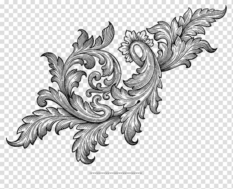 black floral illustration, Baroque Ornament Scroll Acanthus, ornament frame transparent background PNG clipart