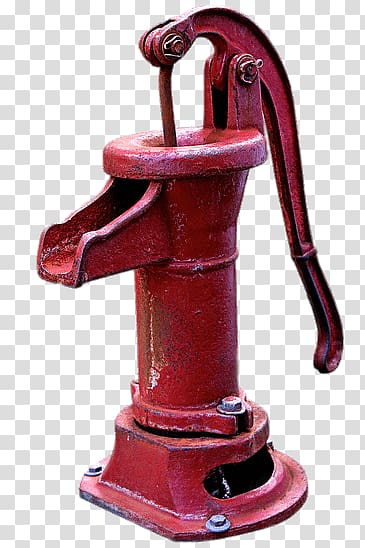 vintage red steel deep well pump, Old Fashioned Red Water Pump transparent background PNG clipart