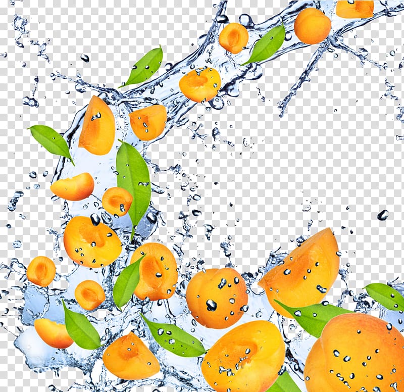 Fruit Apricot , Creative splashing peaches transparent background PNG clipart
