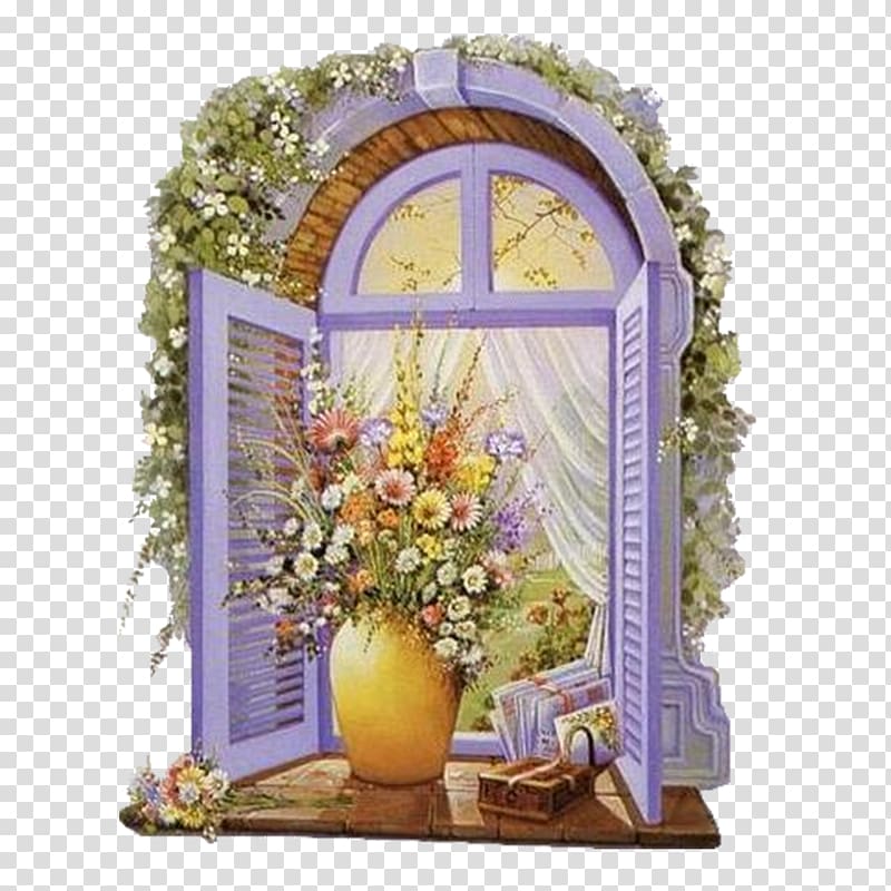Window Flower Sticker, Dream castle windowsill transparent background PNG clipart