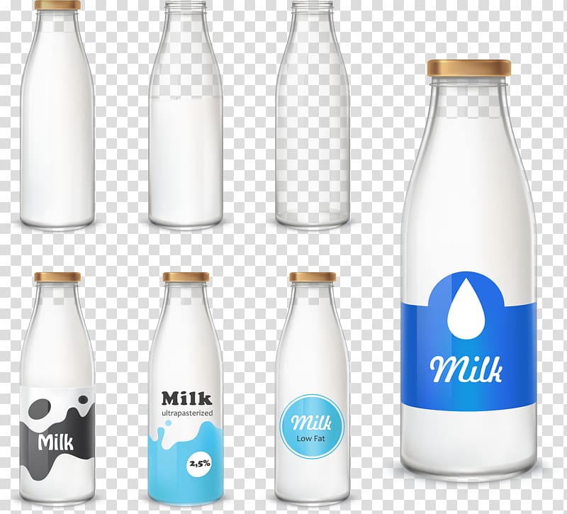 seven milk bottles , Milk bottle Chocolate milk, hand-painted milk bottle transparent background PNG clipart