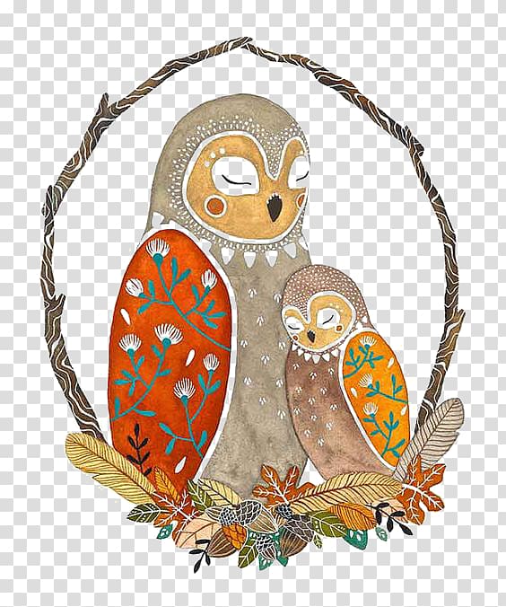 two brown owls illustration, The Starry Night Owl Color Distemper Canvas, Owl paternity transparent background PNG clipart