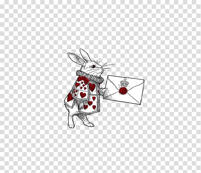 rabbit holding envelope , Alices Adventures in Wonderland White Rabbit Illustration, Meng version of Alice in Wonderland transparent background PNG clipart