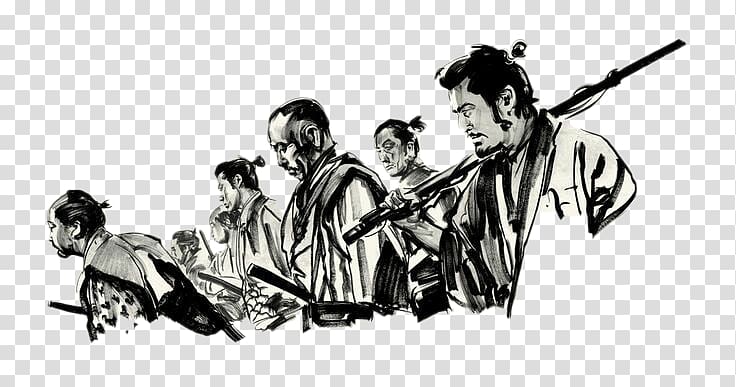 Samurai Film Subtitle 720p 1080p, Black and white illustration samurai transparent background PNG clipart
