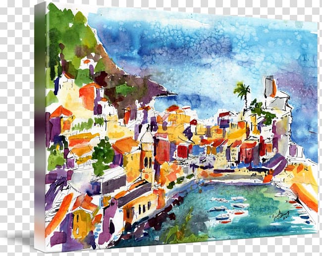 Vernazza Watercolor painting Gallery wrap Canvas, paint transparent background PNG clipart