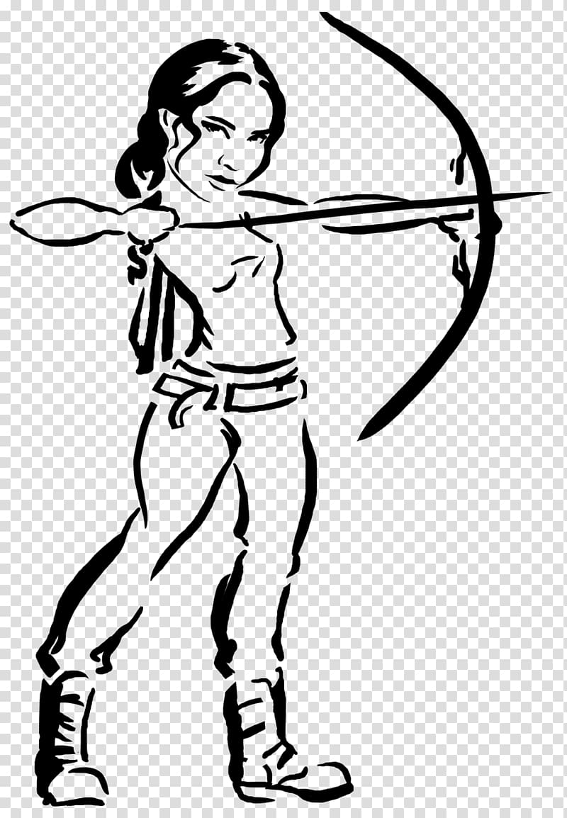 Katniss Everdeen Coloring book The Hunger Games Drawing Mockingjay, bow and arrow transparent background PNG clipart