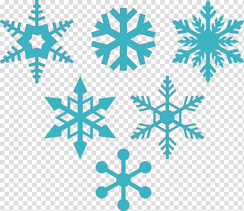 six teal snowflakes illustrations collage, Snowflake Silhouette Stencil, snowflakes transparent background PNG clipart