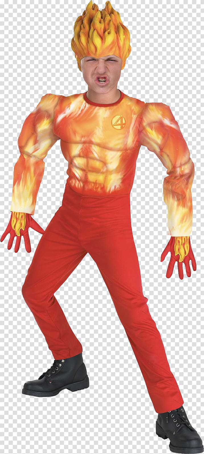 Human Torch Fantastic Four Thing Invisible Woman Costume, Human Torch transparent background PNG clipart