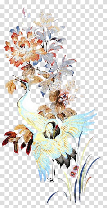 Red-crowned crane Floral design Gongbi, Crane transparent background PNG clipart