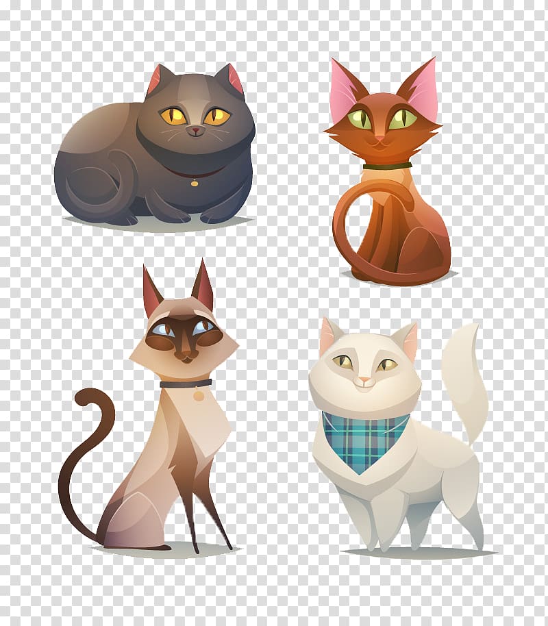 Cat Kitten Pet sitting Cartoon, 4 cartoon cat design material transparent background PNG clipart