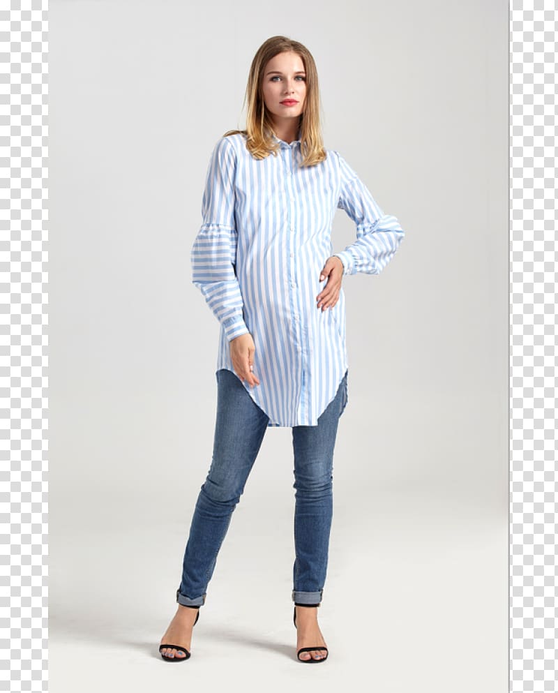 Jeans Maternity clothing Blouse Shirt, Blue Stripe transparent background PNG clipart