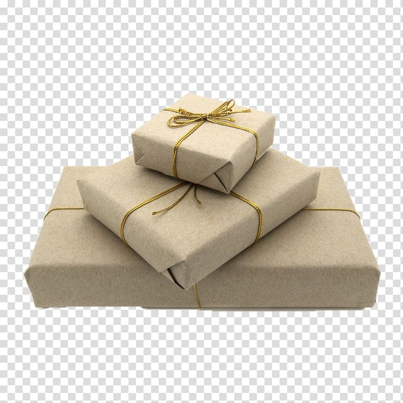 grey gift boxes, Kraft paper Box Gift Wrapping, Paper packaging and rope transparent background PNG clipart