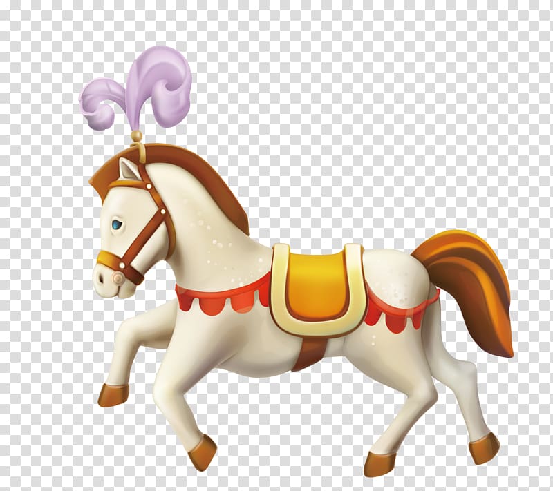 white horse illustration, Carousel Amusement park Trojan horse, Cute circus element transparent background PNG clipart