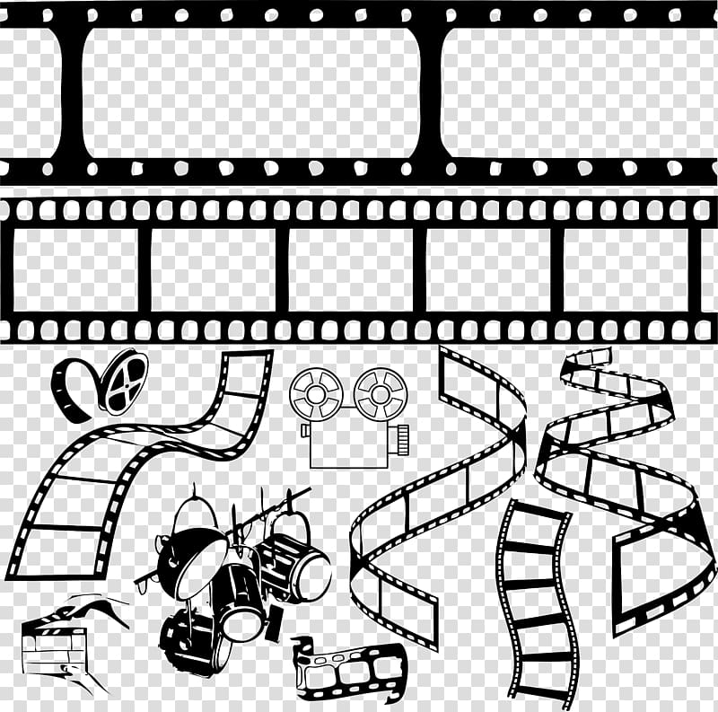 film lot, Cinema Film Clapperboard, film strip transparent background PNG clipart