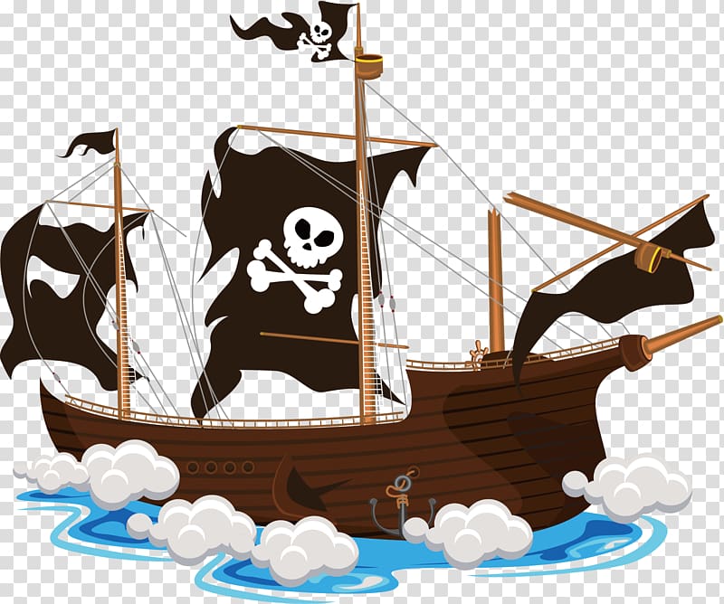 brown pirate ship illustration, Piracy , cartoon skull ship transparent background PNG clipart