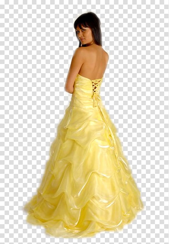 Wedding dress Evening gown Woman Yellow, dress transparent background PNG clipart