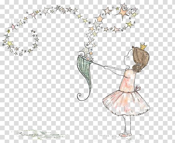 girl catching stars illustration, Cartoon Drawing Illustration, Dream Girl transparent background PNG clipart