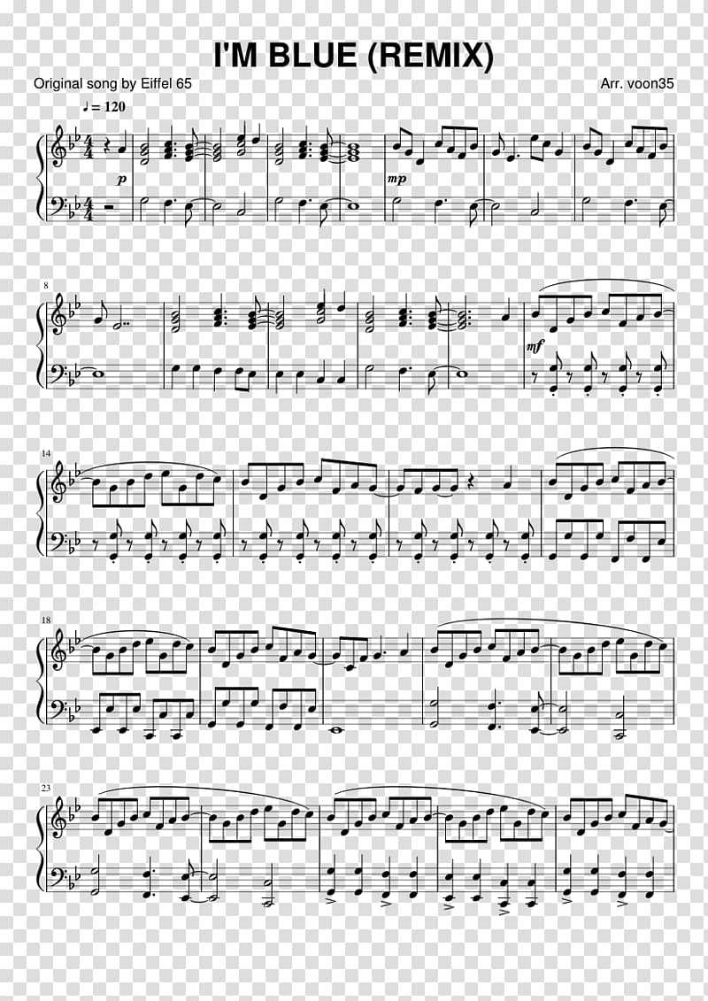 Sheet Music Senbonzakura Piano Eiffel 65 Accompaniment, sheet music transparent background PNG clipart