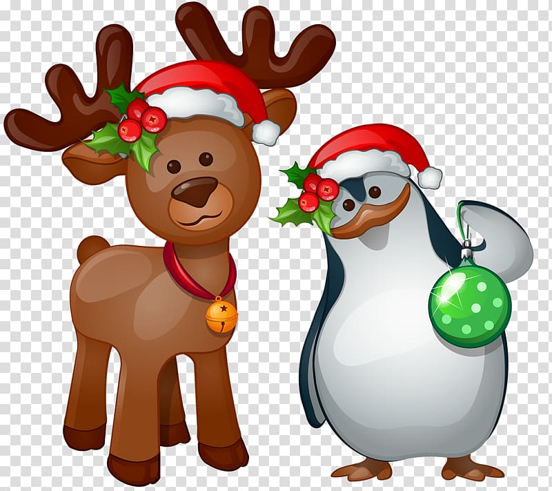 Rudolph Santa Claus Reindeer , Deer and penguins transparent background PNG clipart