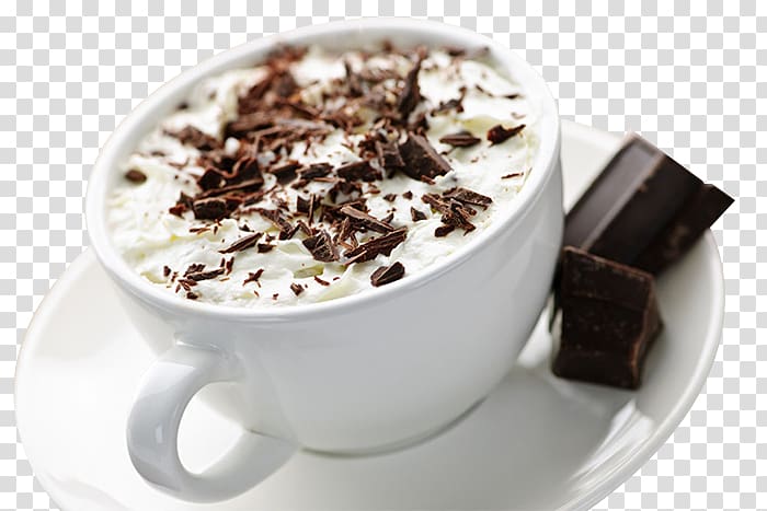 Hot chocolate Cream Caffxe8 mocha Milk, White ceramic cup of hot cocoa chocolate chips transparent background PNG clipart